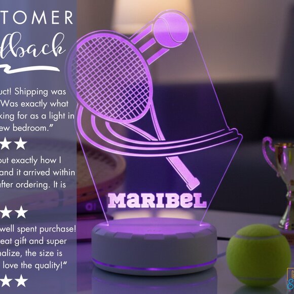 Personalized Tennis LED Night Light – Sports Room Decor - Picture 7 of 8
